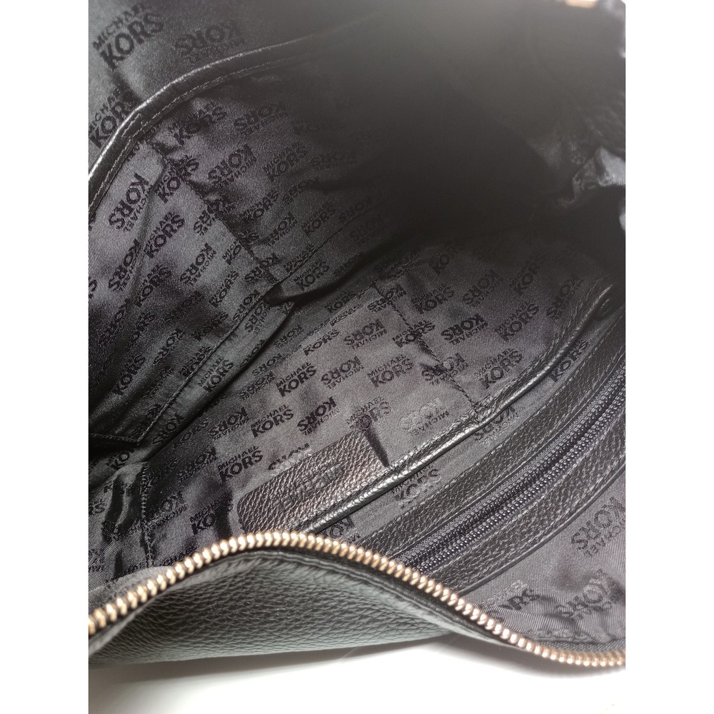 Michael Michael Kors Black Pebbled Leather Hobo Shoulder Bag Gold Hardware Zip - Picture 9 of 9